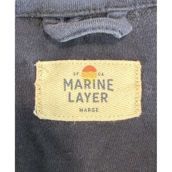 Marine Layer Polo Shirt Mens Large Blue Colorblock Long Sleeve Organic Cotton - Picture 2 of 9